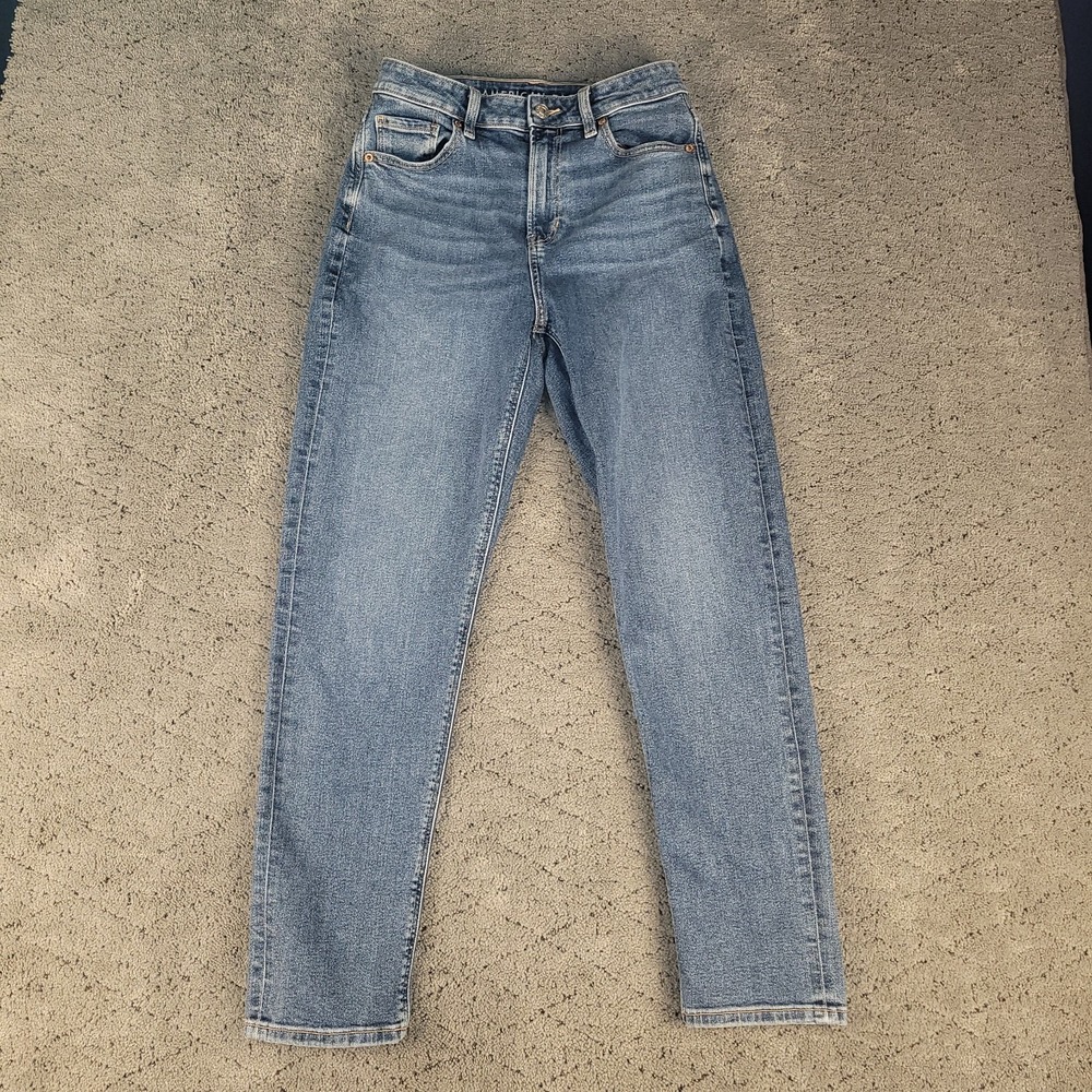 American Eagle Jeans Womens 4 Blue Mom Jean High‎ Rise Tapered Stretch Denim